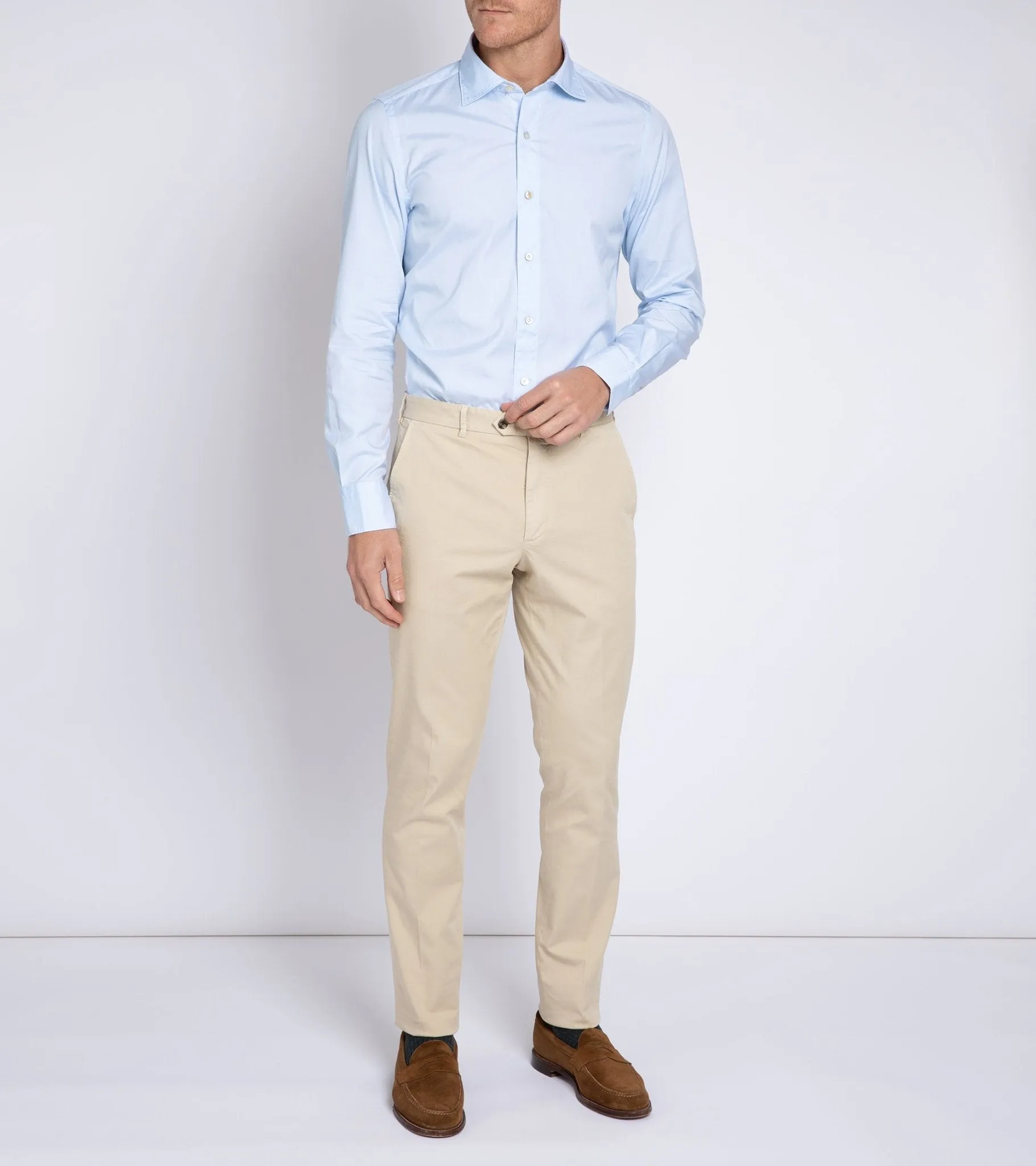 Finamore Gaeta Classic Cotton Luigi Sport Shirt: Fine Oxford Blue