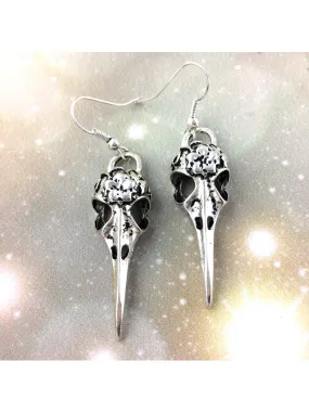 Floral Raven Skull Dangles