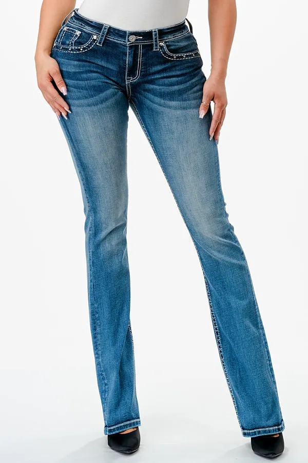 Flu De Lee Embellishment Mid Rise Bootcut Jeans