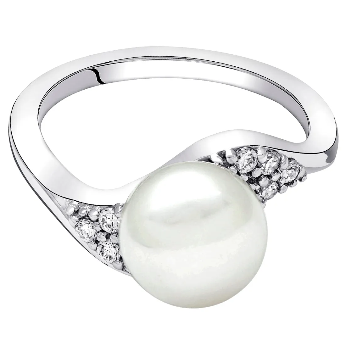 Freshwater Cultured 8.5mm White Pearl Ring Sterling Silver Round Shape Size 9