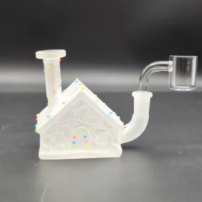 Frosted Christmas House w/ Glow in Dark Lights Glass Mini Rig | 3 | 10mm