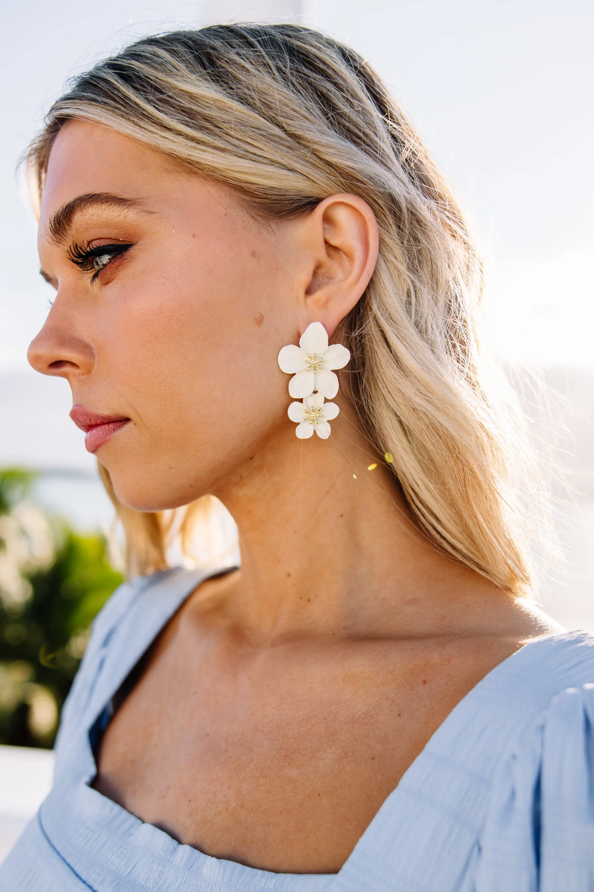 Full Bloom White Floral Earrings