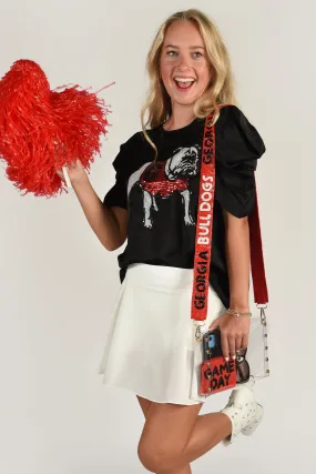 GEORGIA BULLDOG SEQUIN PUFF SLEEVE TOP