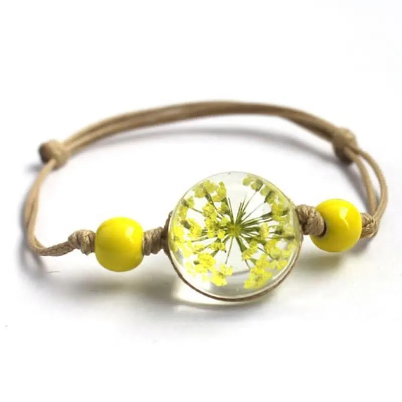 Glass Ball with Dry Flower Bracelet - 3 Colors (Adjustable)