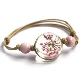 Glass Ball with Dry Flower Bracelet - 3 Colors (Adjustable)