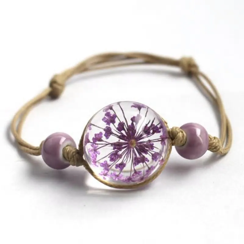 Glass Ball with Dry Flower Bracelet - 3 Colors (Adjustable)