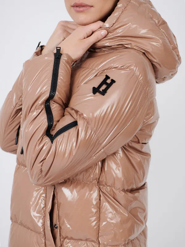 Glossy Down Jacket in Macadamia