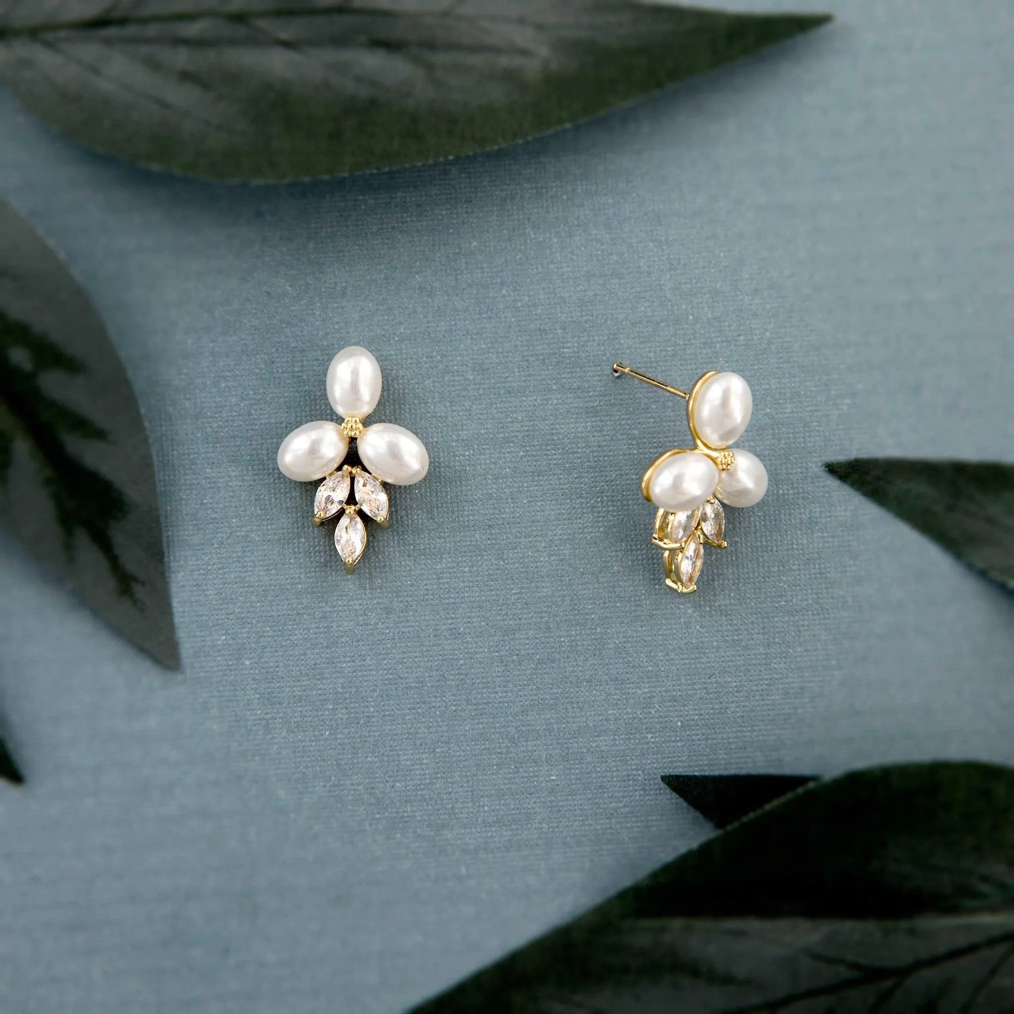 Gold Pearl Stud Earrings for the Bride