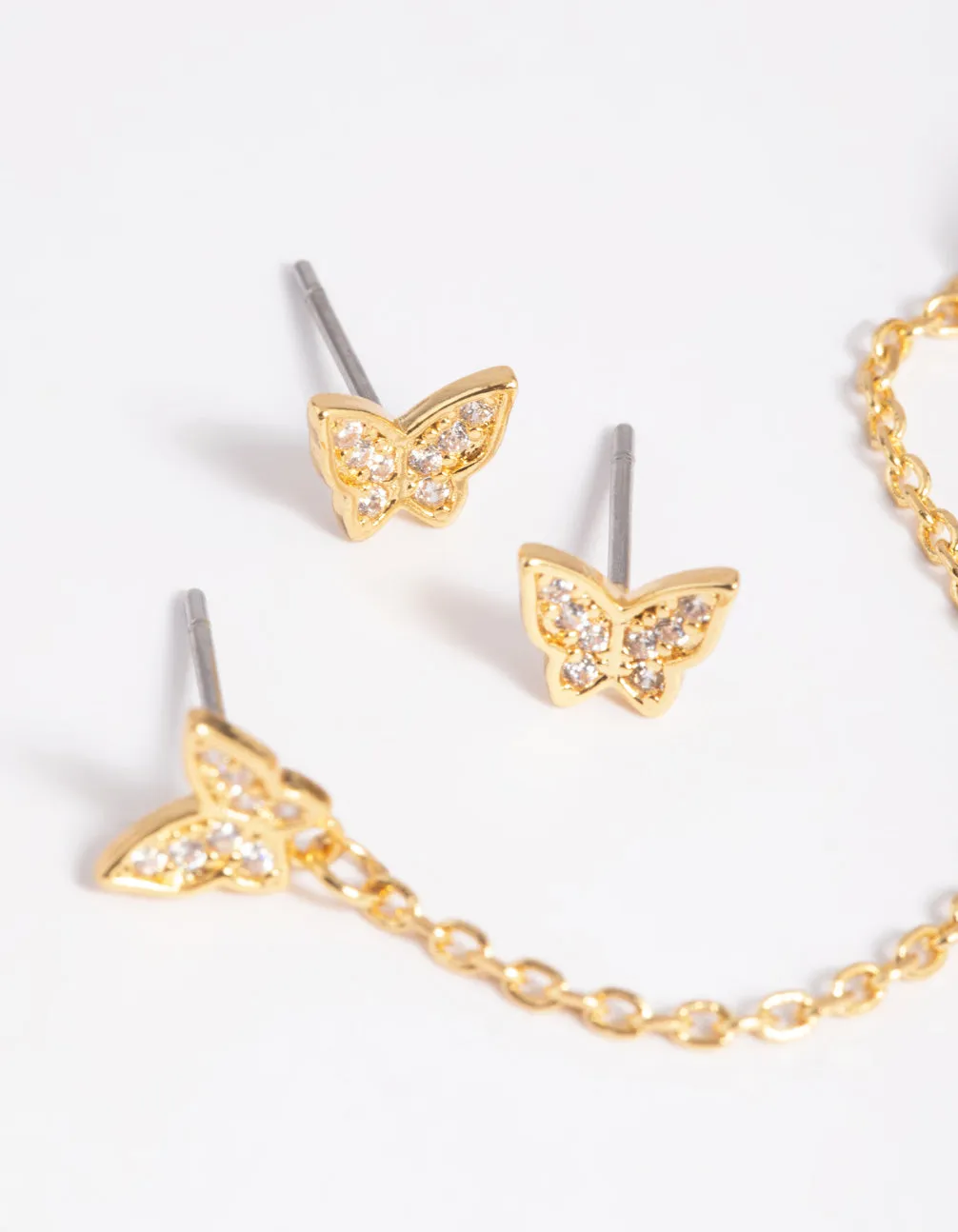 Gold Plated Butterfly Chain Earring Stack 6-Pack