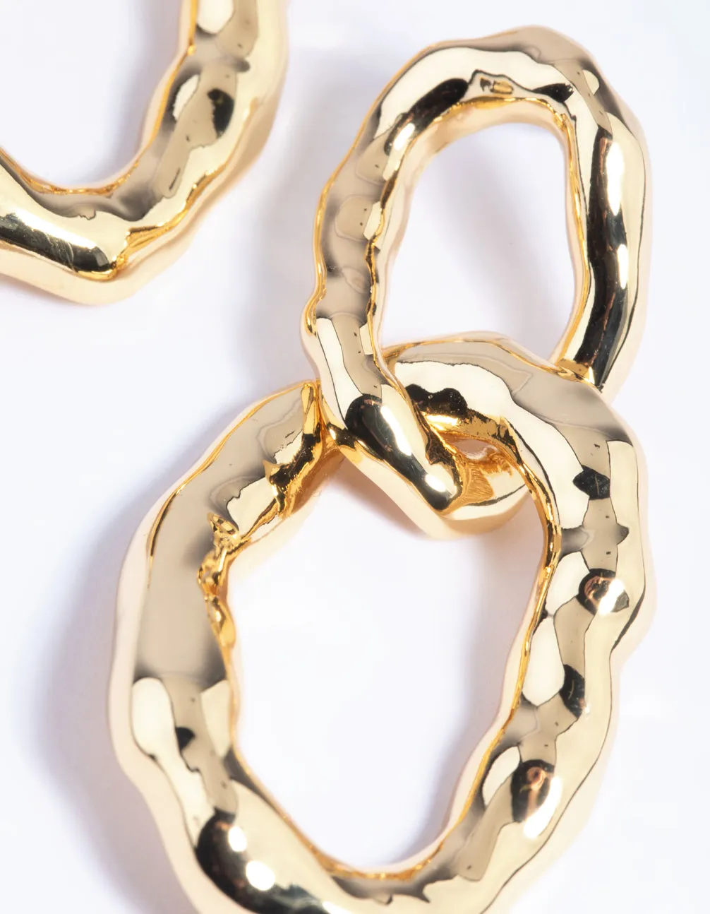 Gold Plated Molten Link Drop Earrings