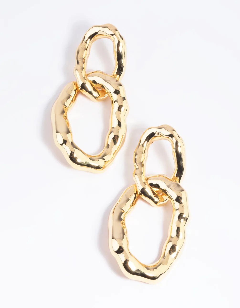 Gold Plated Molten Link Drop Earrings