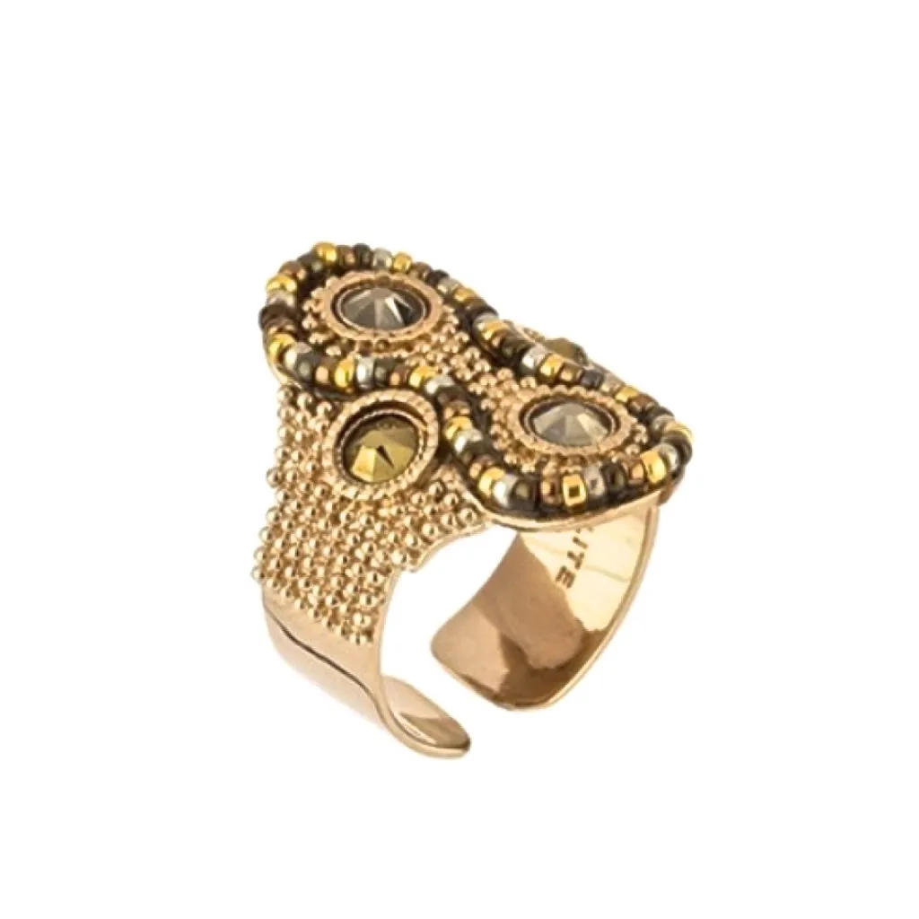 Golden Swarovski and Japanese Bead Ring by Satellite Paris