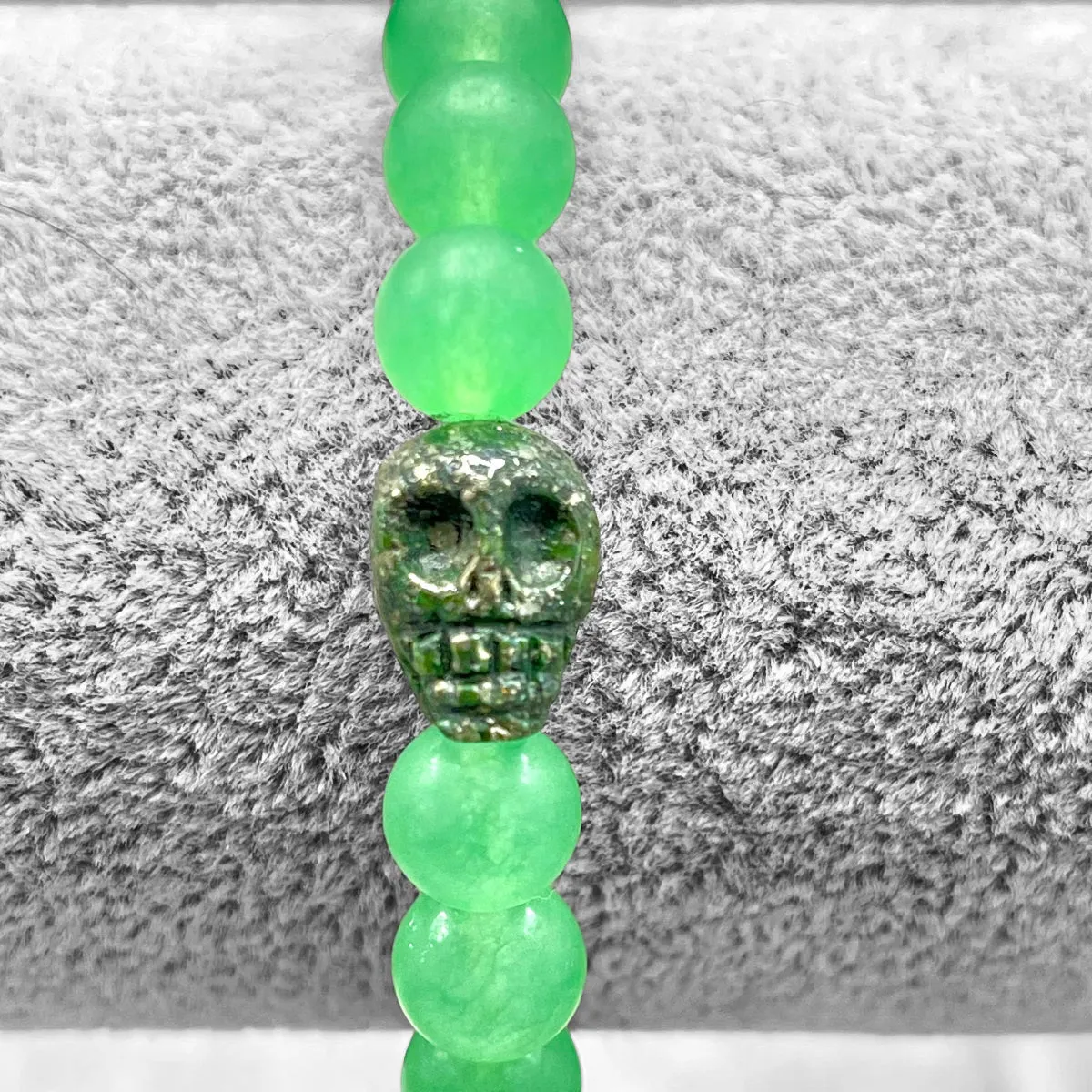 Green Pyrite Skull and Green Agate Bracelet