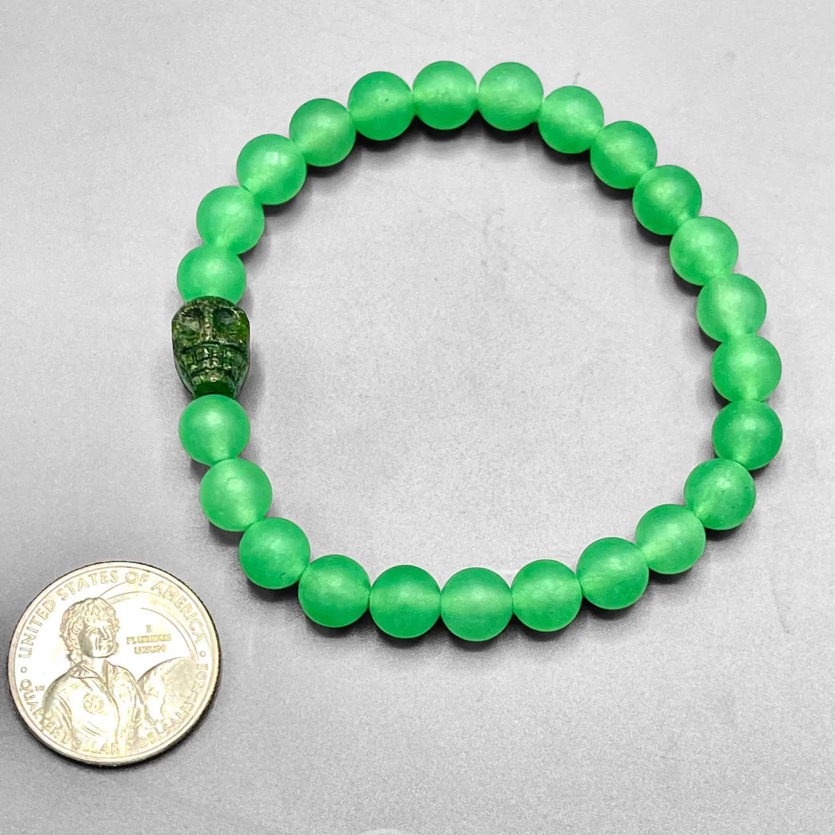 Green Pyrite Skull and Green Agate Bracelet