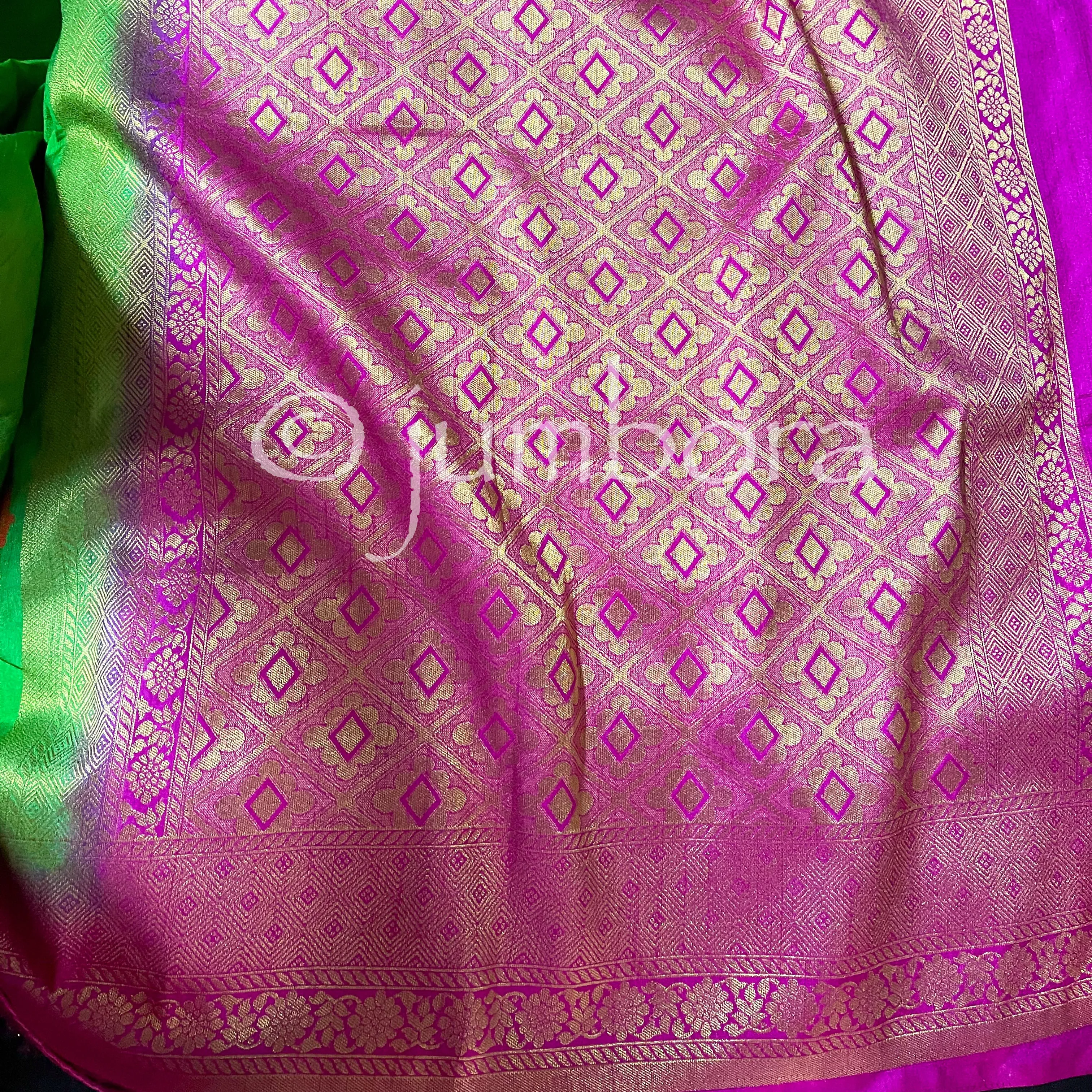 Green Semi Banarasi Jute Silk Saree with Stitched Blouse