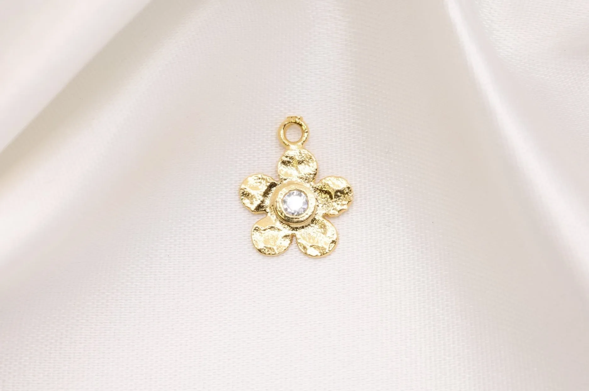 Hammered Flower Wholesale with CZ Charm 14K Gold, Solid 14K Gold, 349G