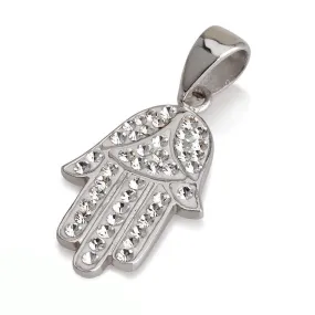 Hamsa Silver Pendant With White Gemstones   925 Sterling Silver Chain #36