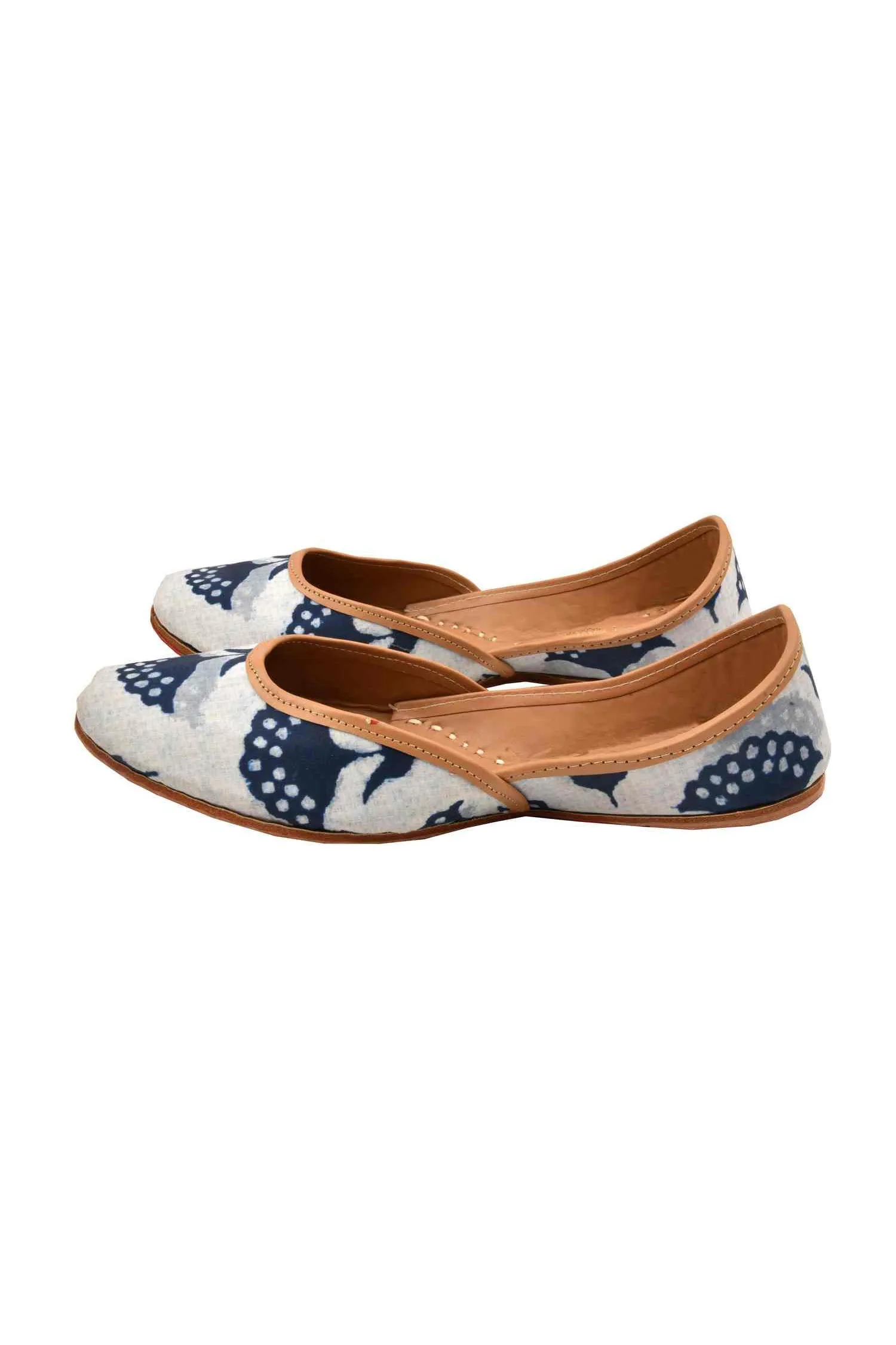 Indigo Blue handblock Floral Print Jutti