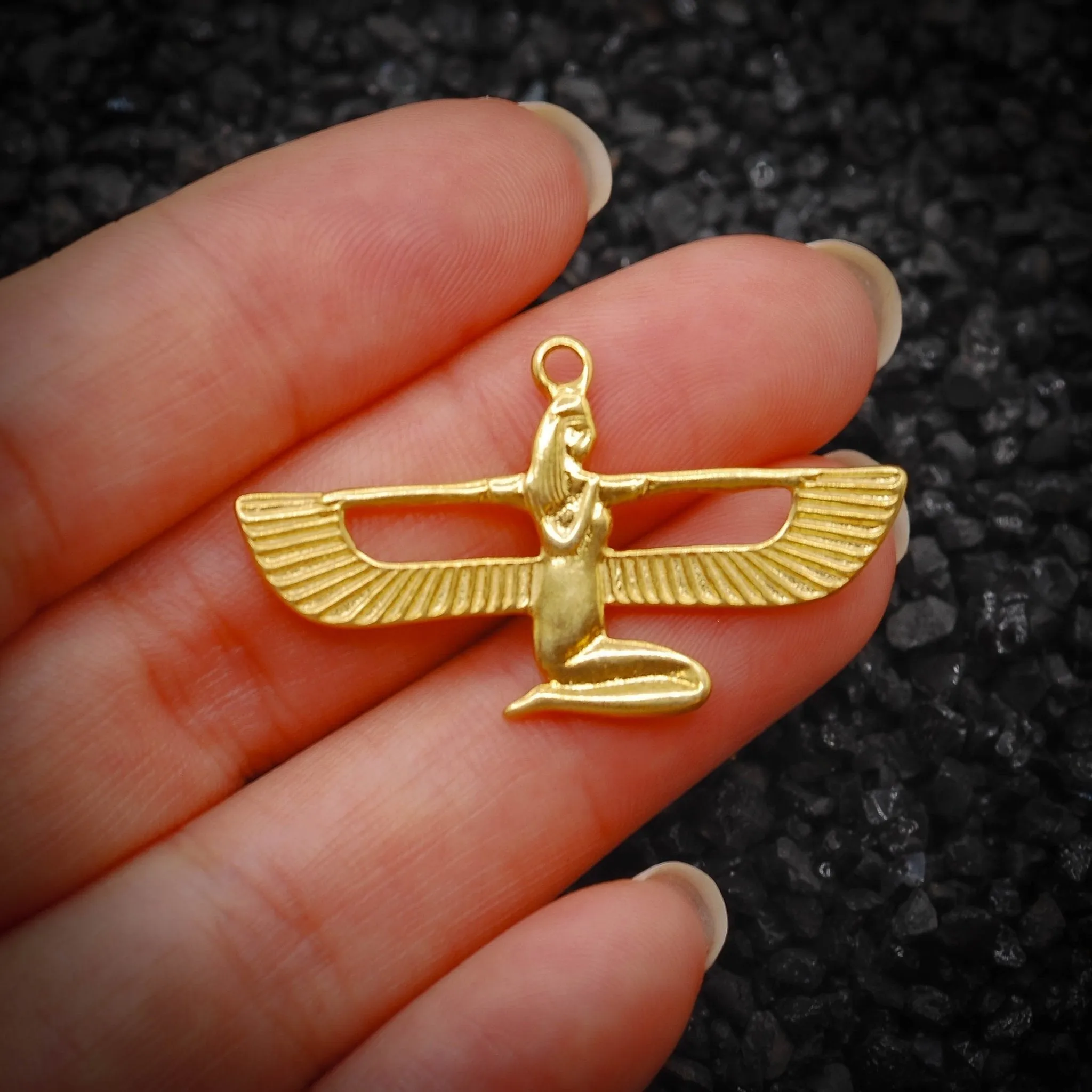 Isis Nut Winged Goddess of the Sky Ancient Egyptian Charm | 14K Solid Gold | Jewelry Making Pendant