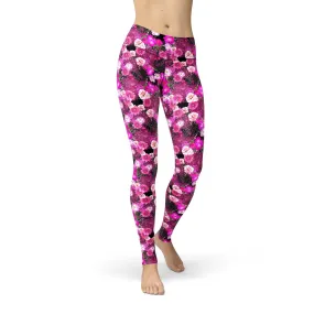 Jean Pink Magenta Flowers Leggings