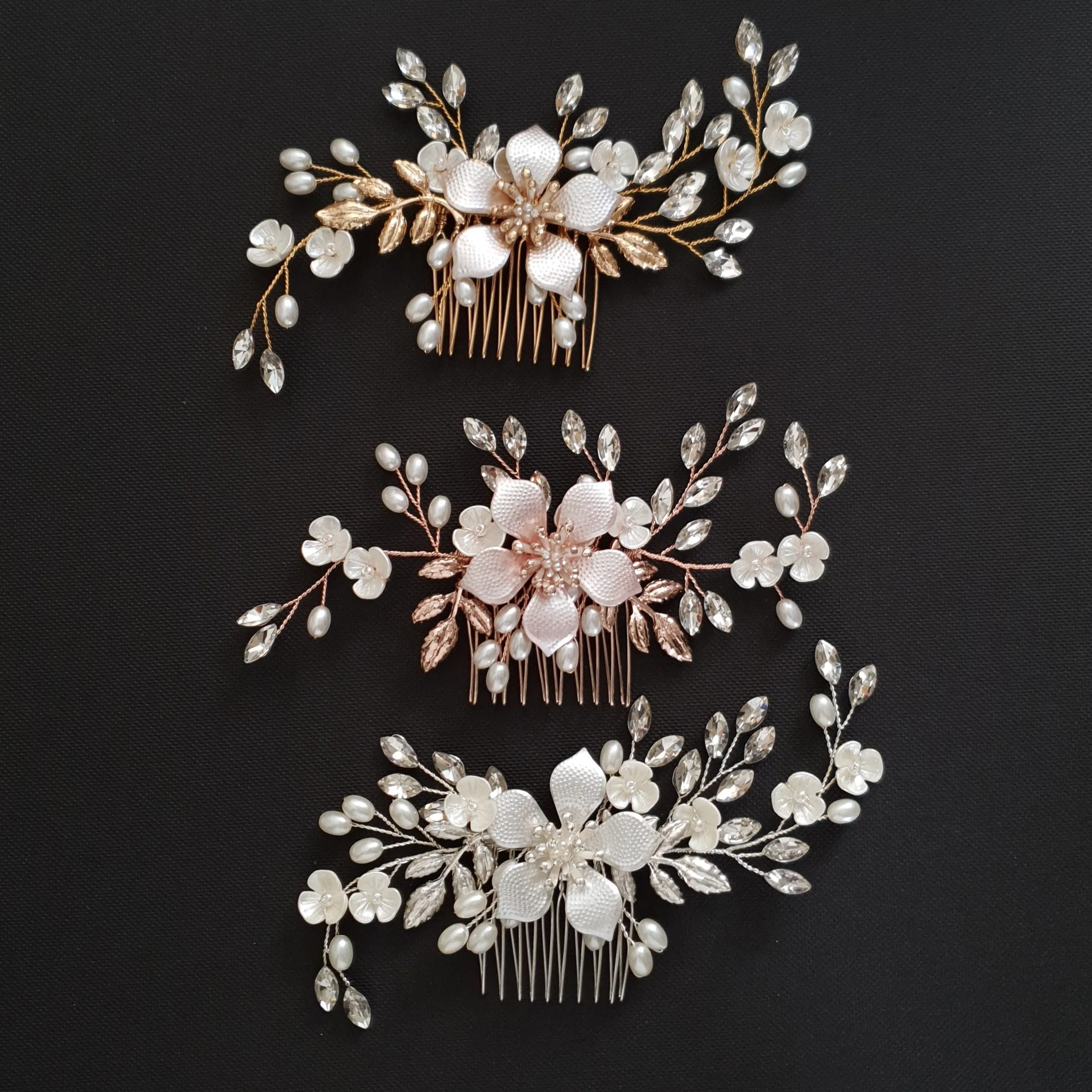 Jeweled Gold Hair Comb for Weddings -Freya