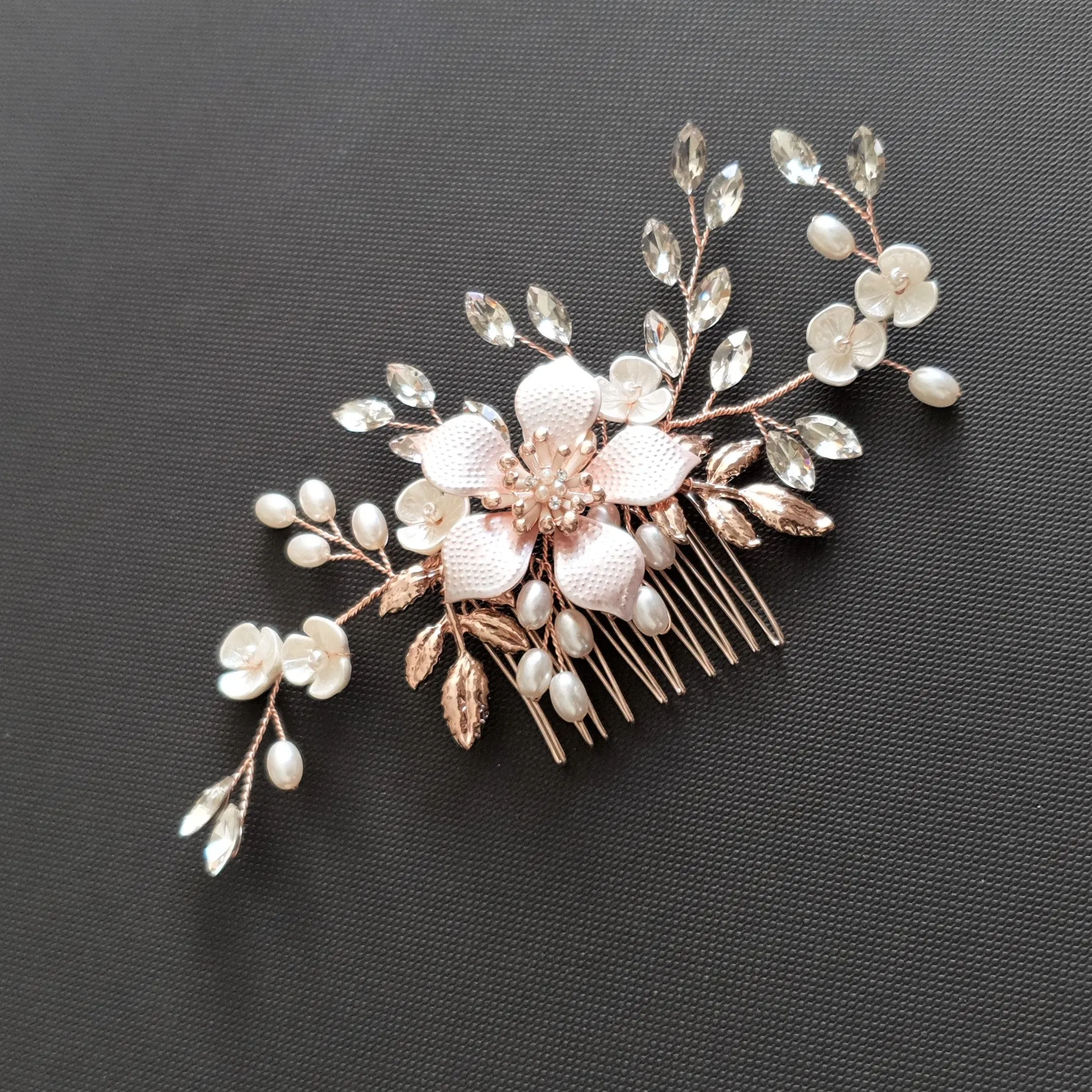 Jeweled Gold Hair Comb for Weddings -Freya