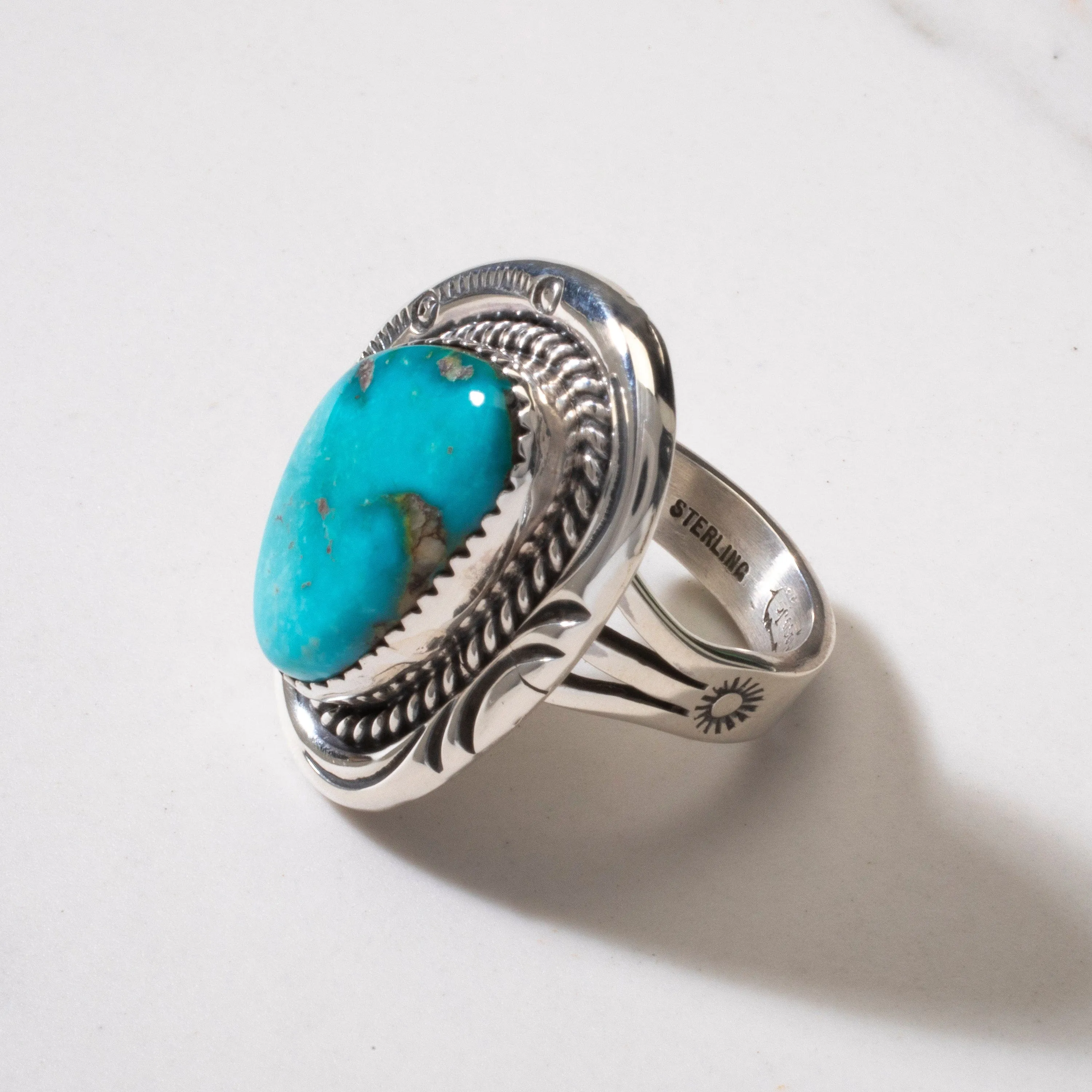 Joe Piaso Jr. King Manassa Turquoise Navajo USA Native American Made 925 Sterling Silver Ring