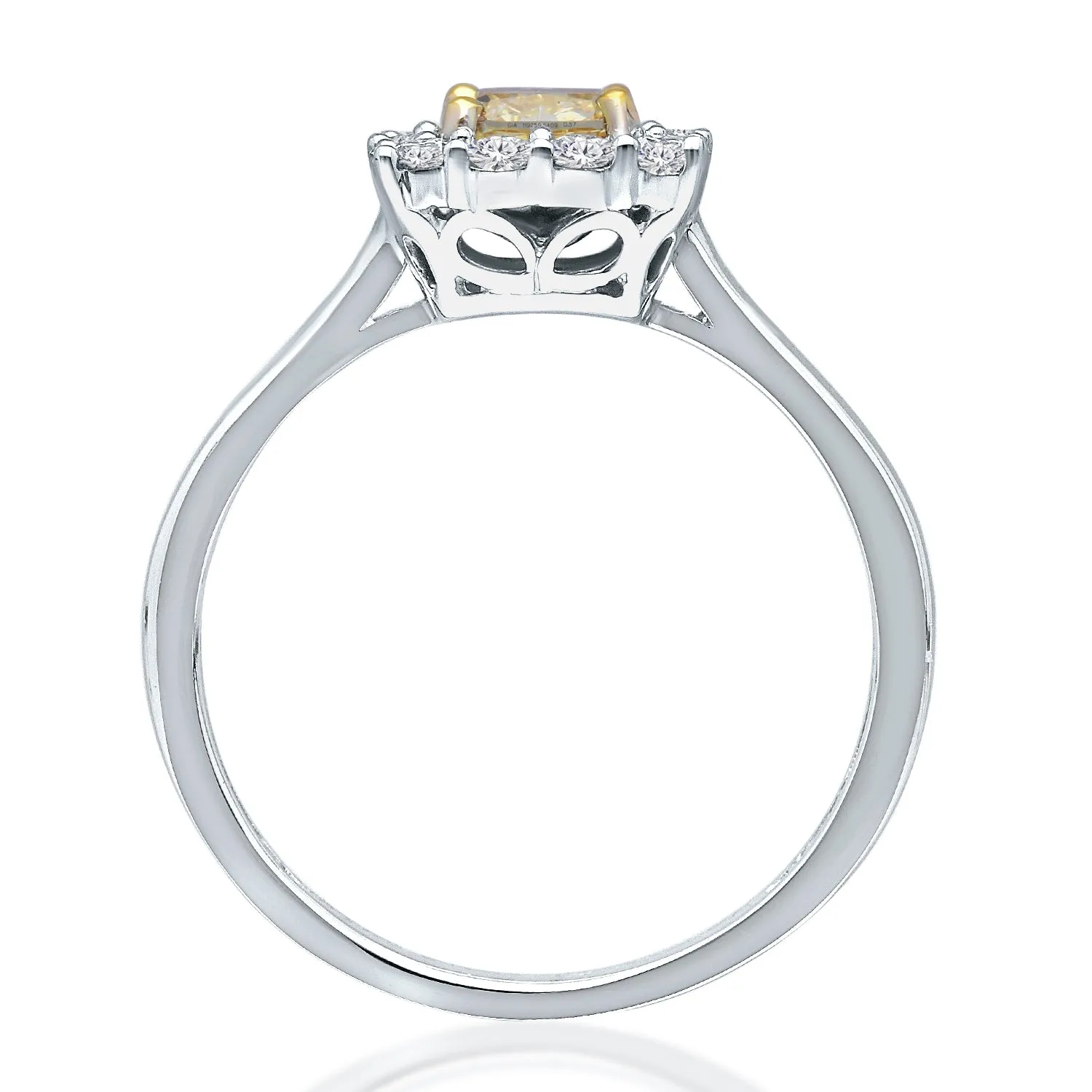 Kallati Eternal Cushion Halo Yellow Diamond Engagement Ring in 14K White Gold