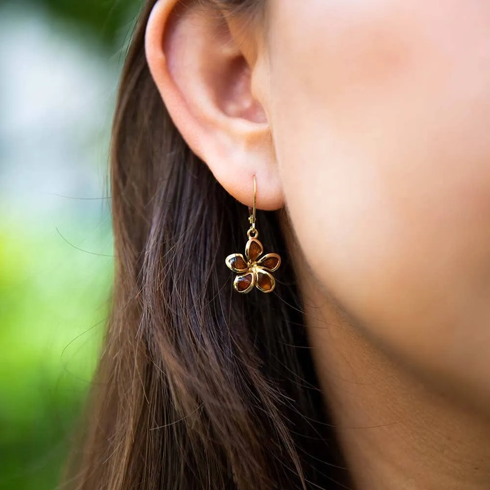 Koa Wood Sunrise Plumeria Earrings