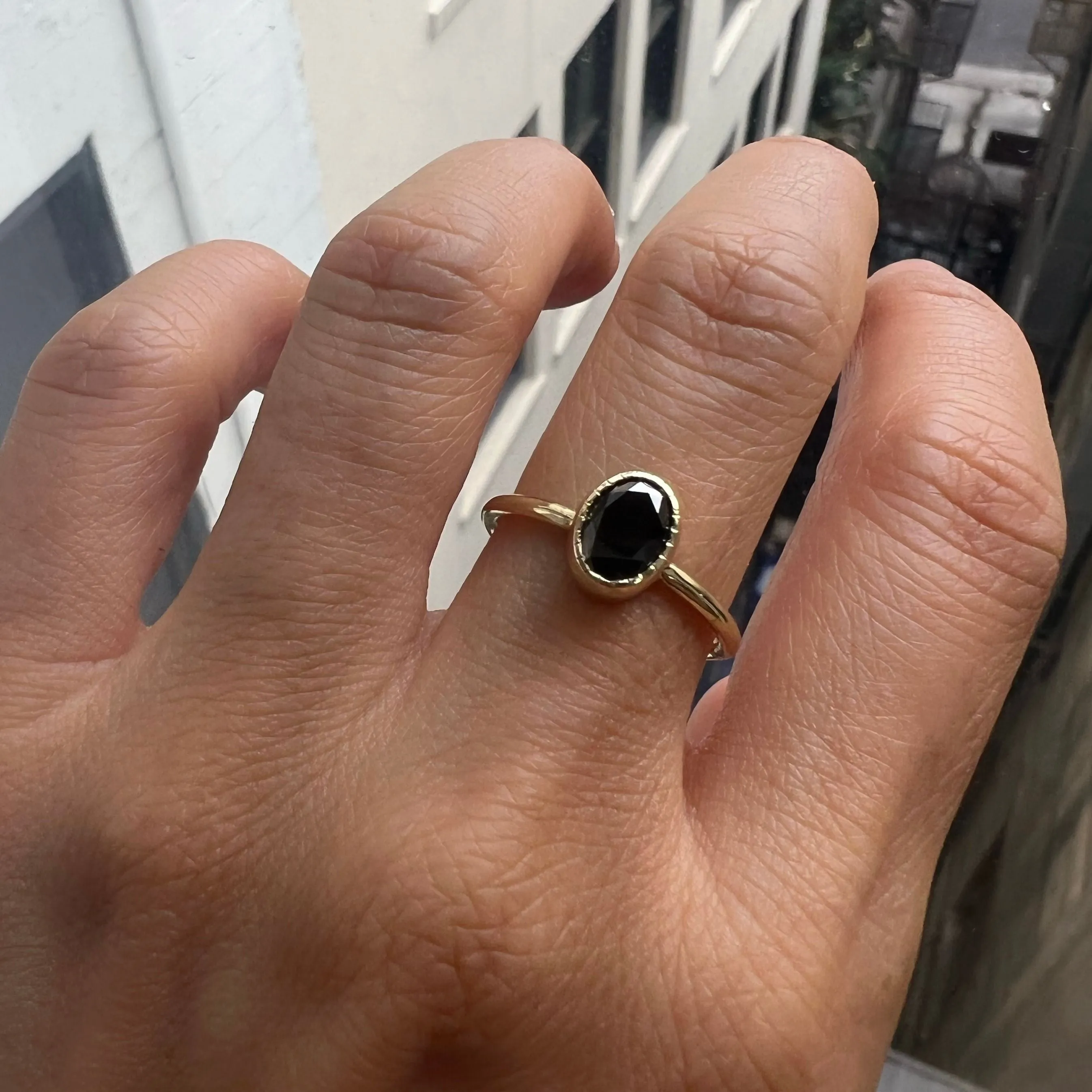 Large Oval Black Diamond Wisp Ring