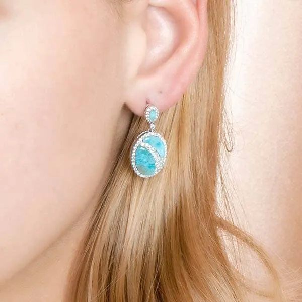 Larimar Pavé Waterfall Oval Earrings