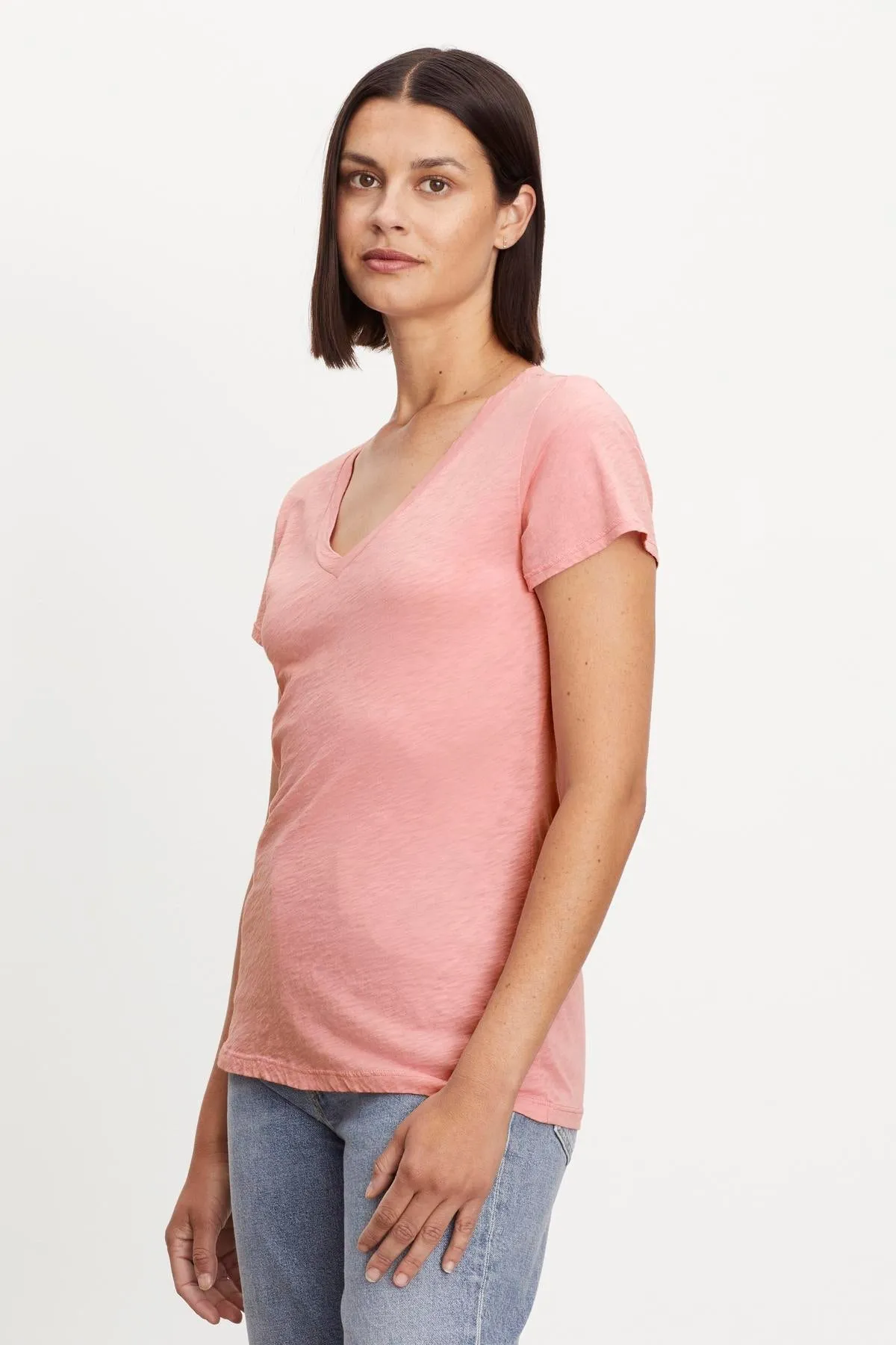 LILITH COTTON SLUB V-NECK TEE