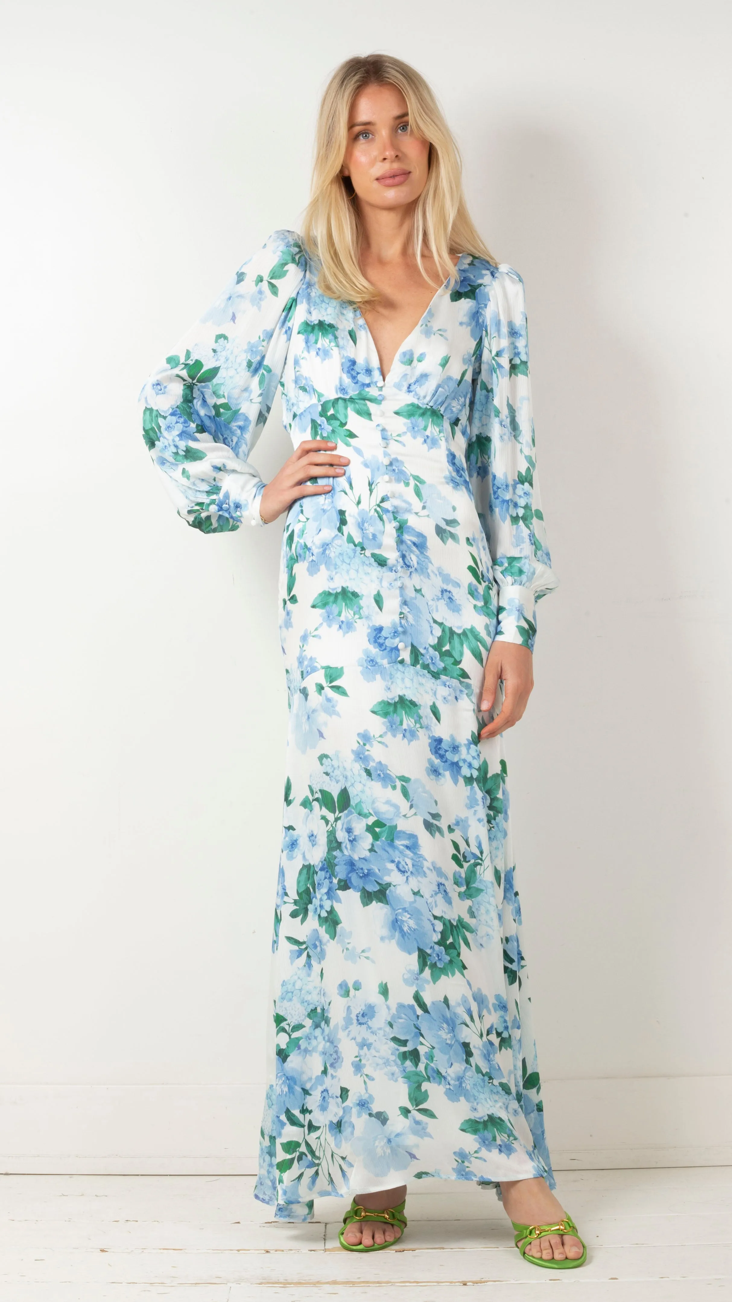 Lisette Long Sleeve Maxi Dress - Blue Multi