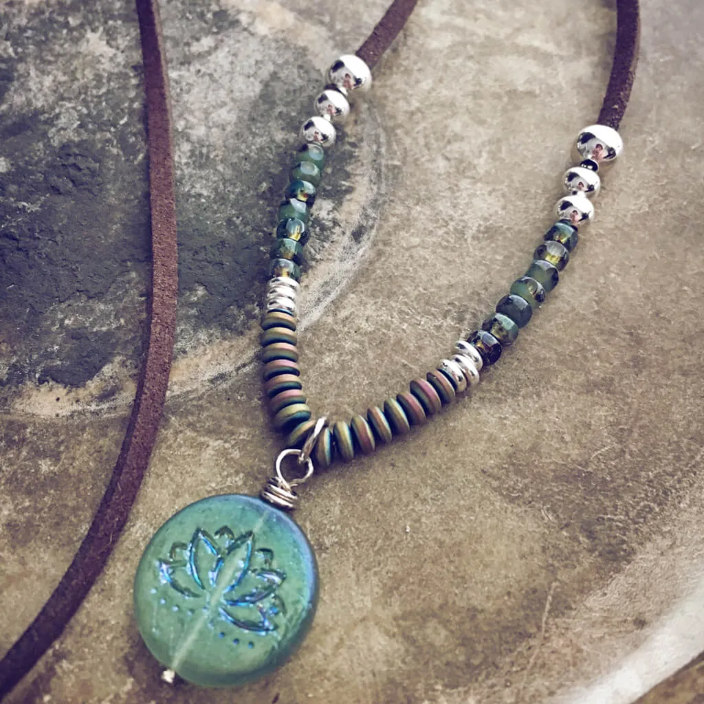 lovely lotus // czech glass & vegan friendly cord pendant necklace