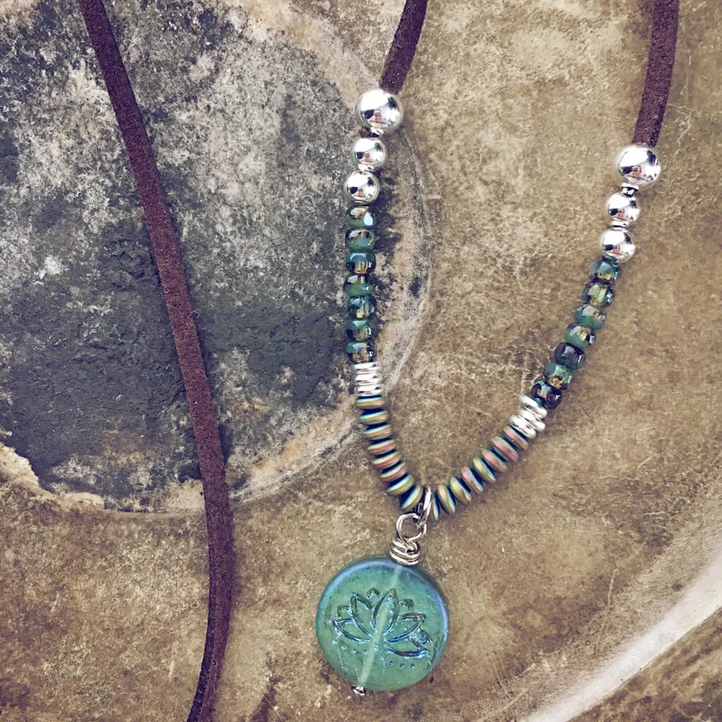 lovely lotus // czech glass & vegan friendly cord pendant necklace