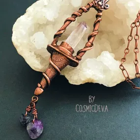 Magickal Copper Lantern Necklace With Vera Cruz Amethyst Crystal Point, Copper Necklace