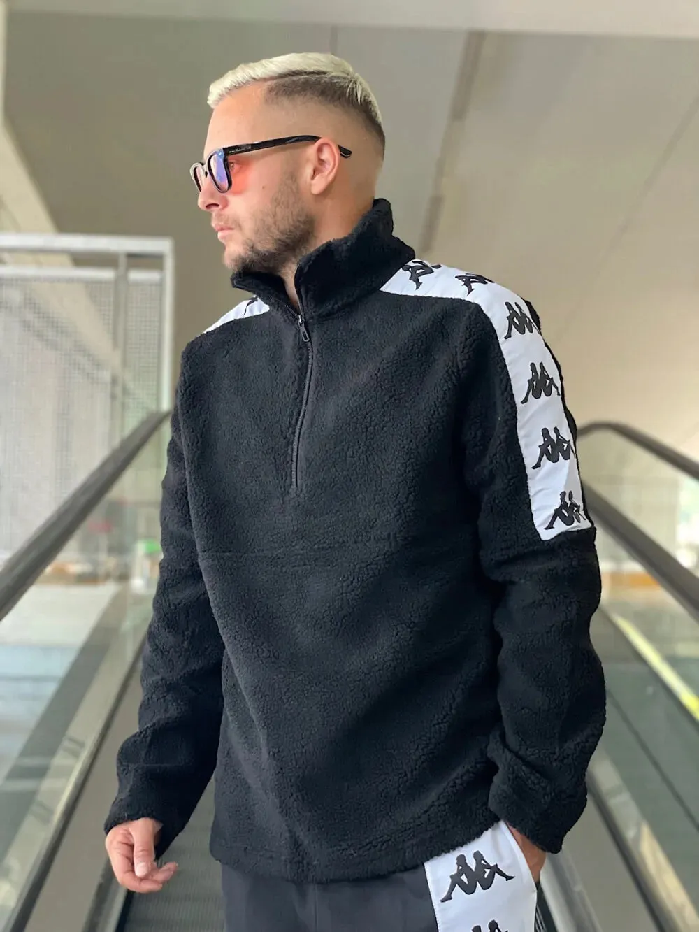 Maglione Felpa Kappa Dustin Nero Bande Bianco