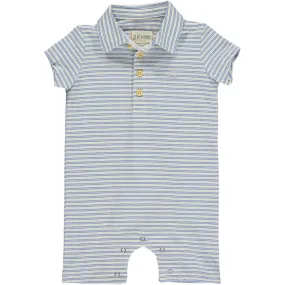 Me & Henry Drift Polo Romper - Cream Blue Stripe