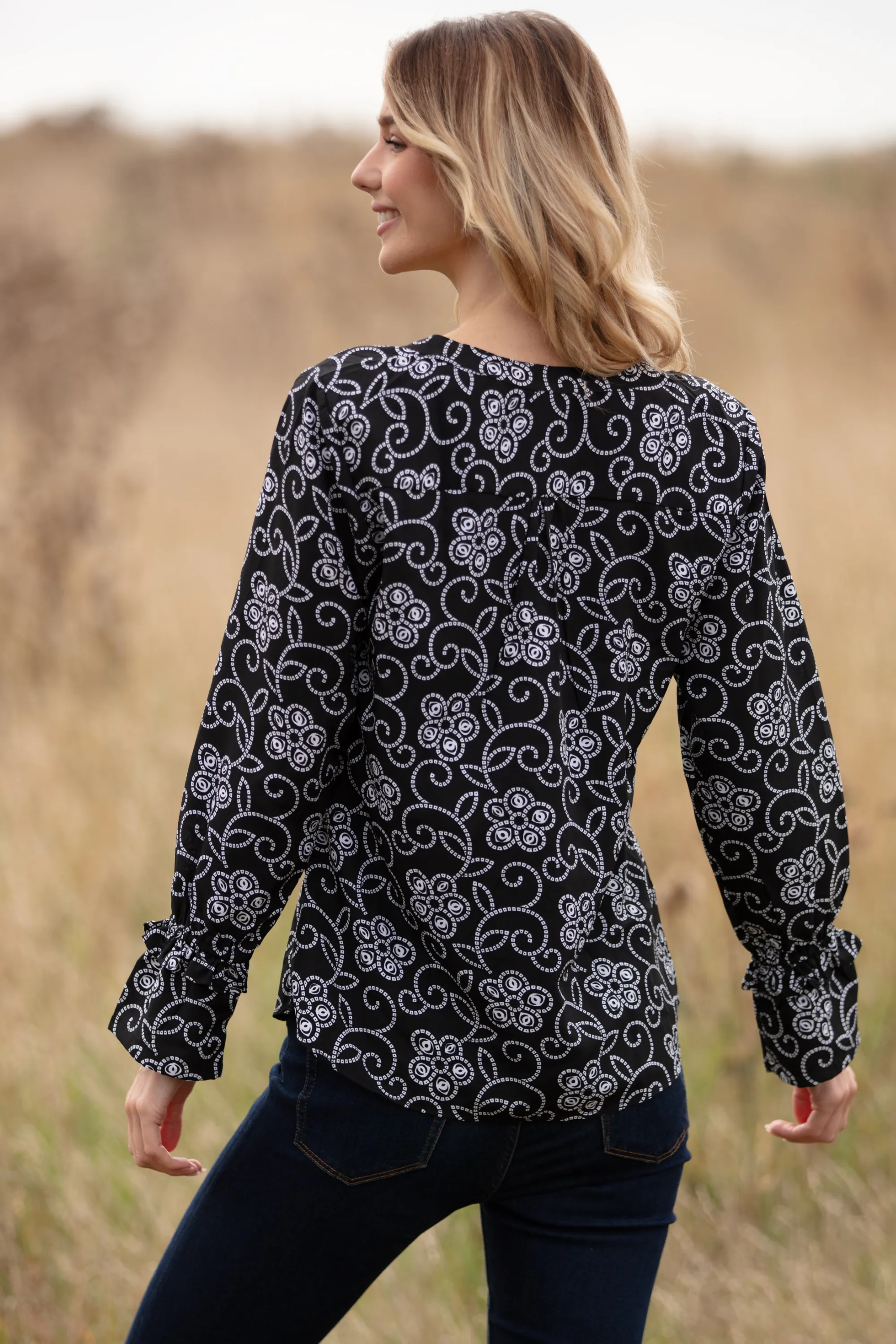 Meg Shirt in Black & White Floral