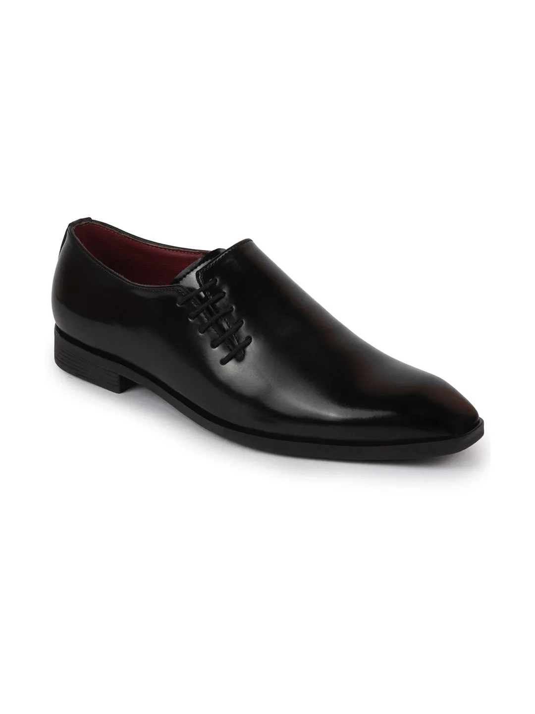 Men Black Side Lace Up Formal Slip On Shoes