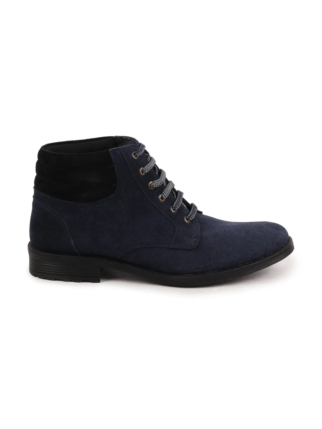 Men Blue Suede Leather Chukka High Ankle Boot For Biking|Hiking|Trekking