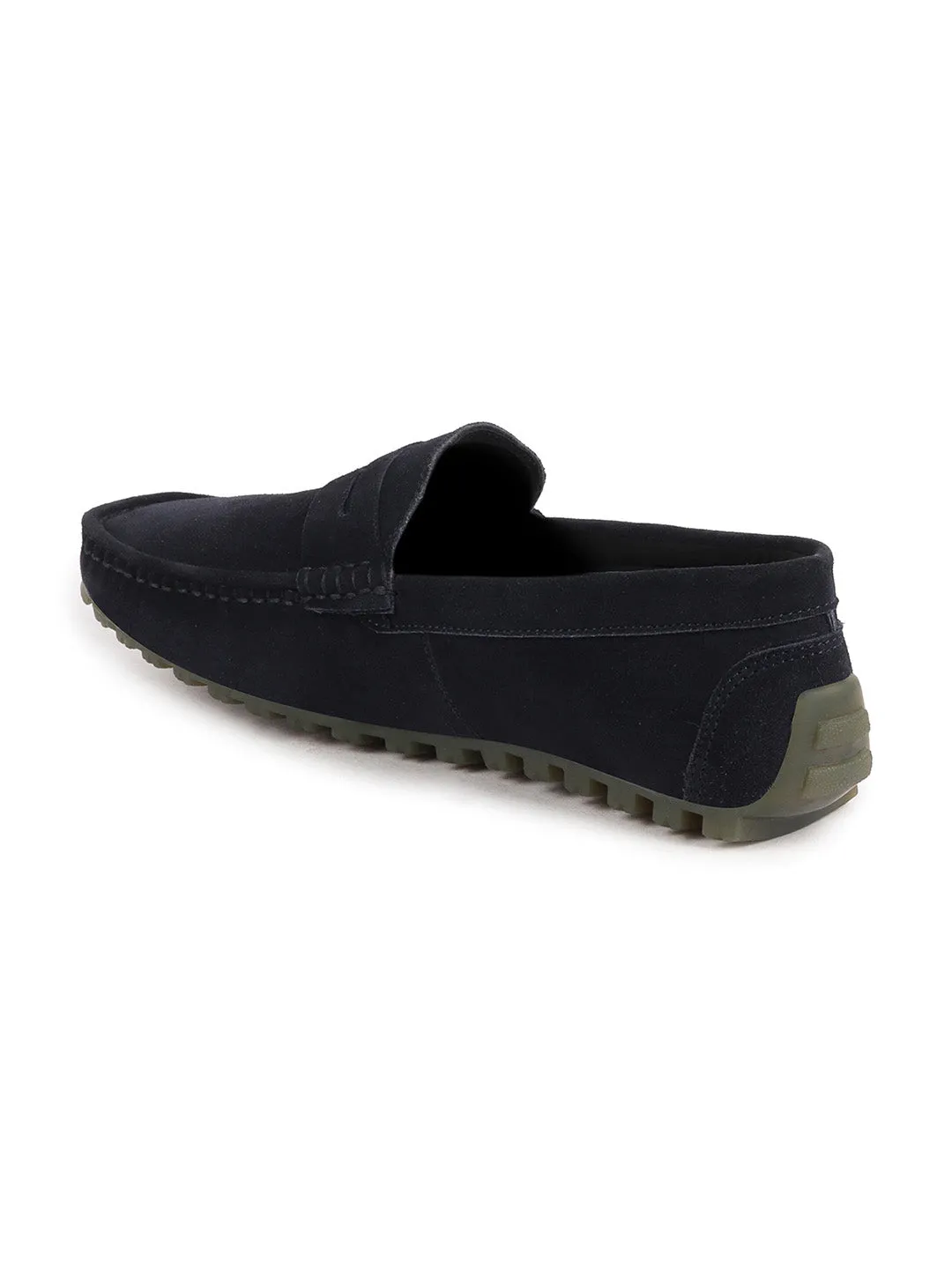 Men Blue Suede Leather Side Stitched Slip On Driving Loafers and Mocassin