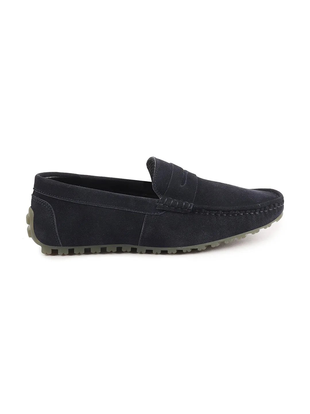 Men Blue Suede Leather Side Stitched Slip On Driving Loafers and Mocassin