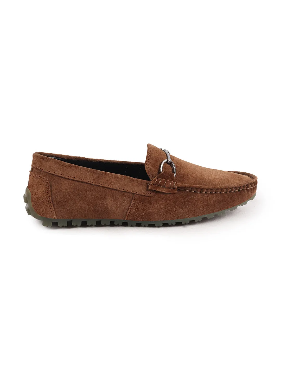 Men Camel Horsebit Buckle Suede Leather Slip On Driving Loafers