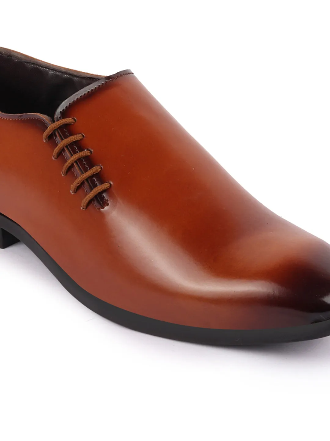 Men Tan Side Lace Up Formal Slip On Shoes