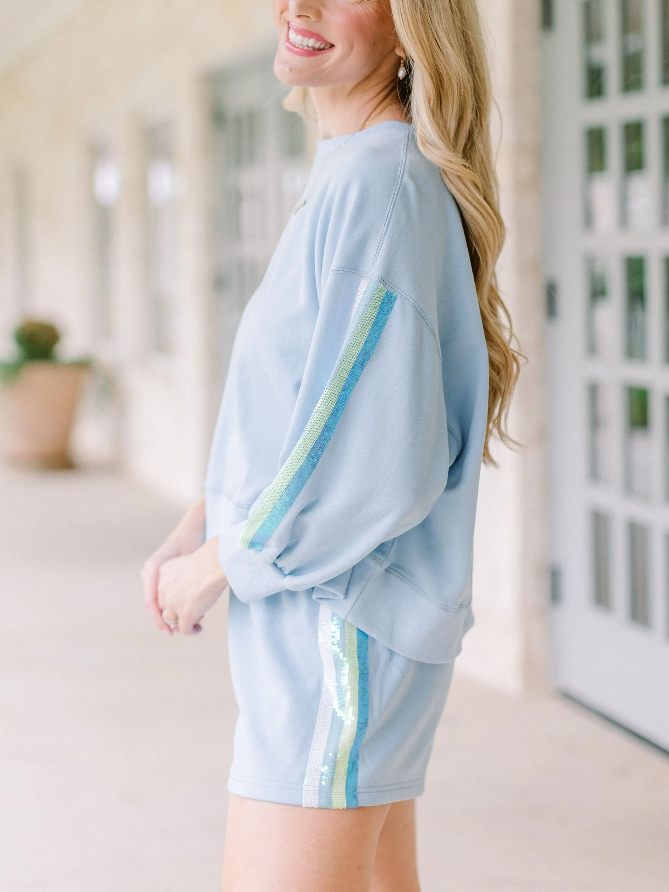 Millie Sweatshirt | Sequin Stripes Blue