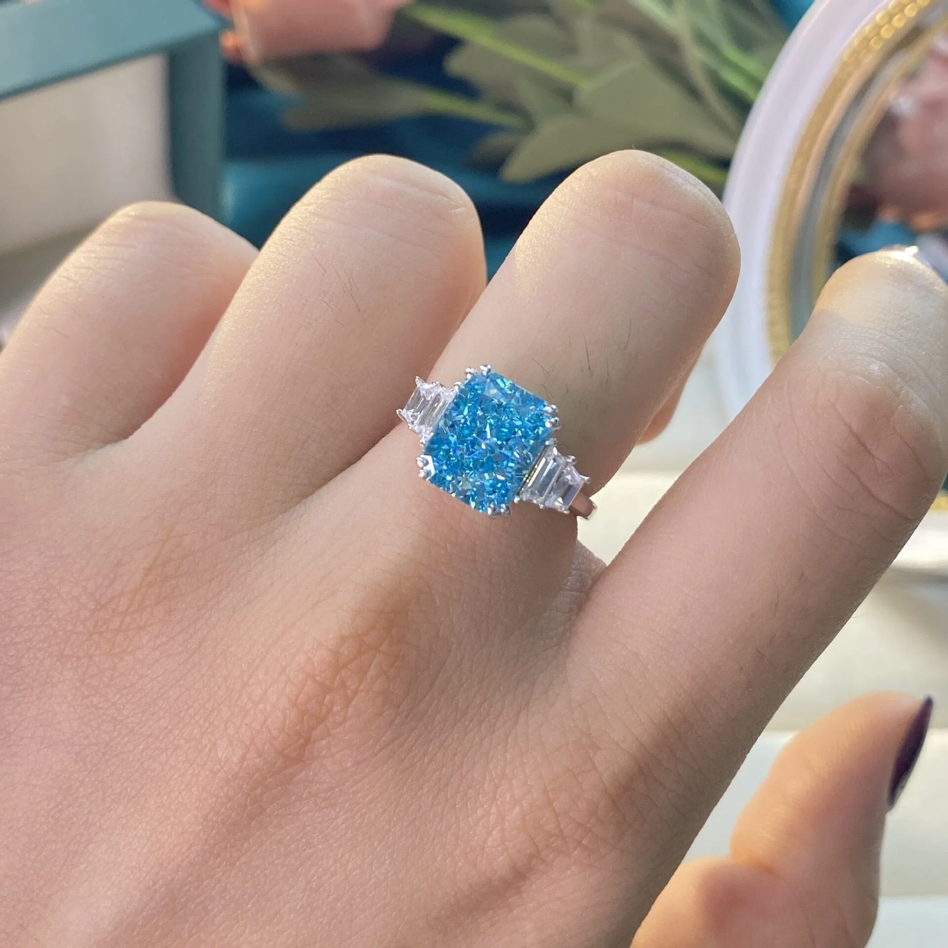 Moissanite Aquamarine Romantic Ring