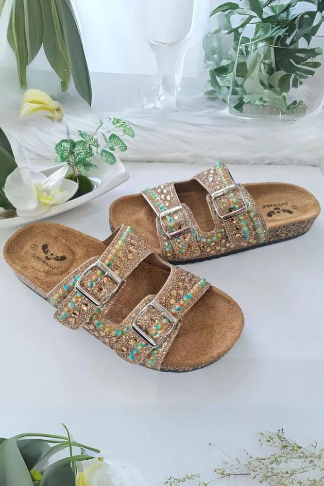 Multi Beaded Double Buckle Flat Slider