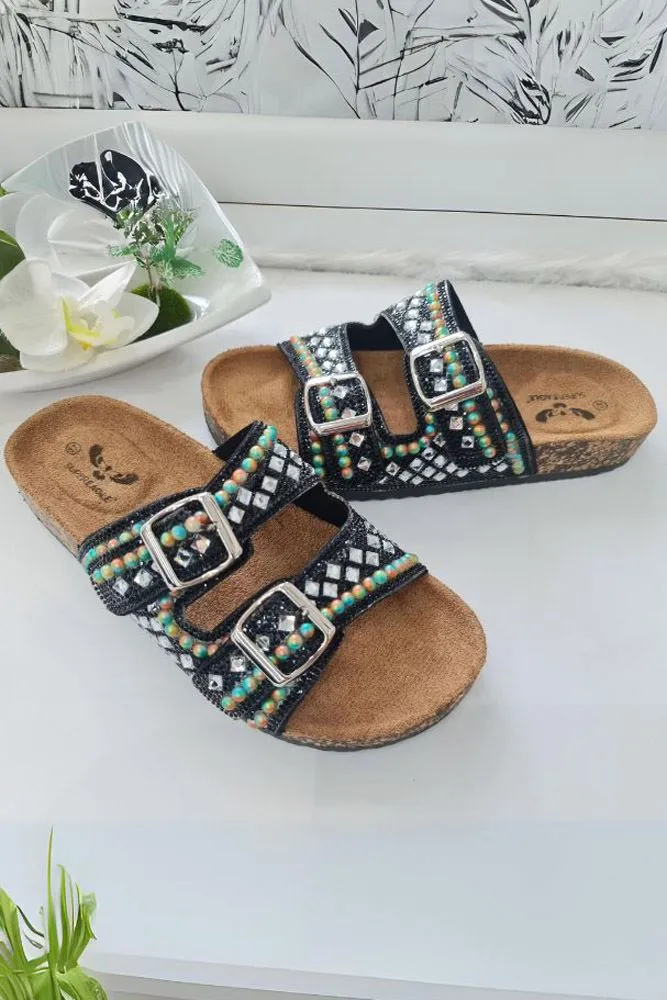 Multi Beaded Double Buckle Flat Slider