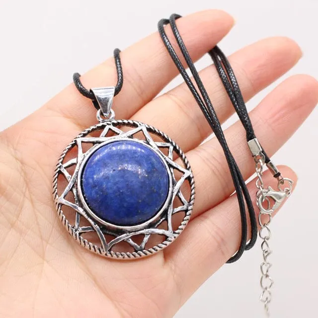 Natural Stone Round Shape Pendant Necklace